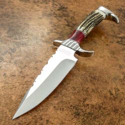 HAND MADE BY IMPACT CUTLERY RARE CUSTOM D2 HUNTING KNIFE STAG ANTLER HANDLE