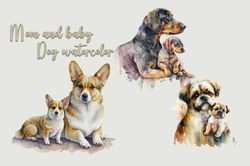 Mom And Baby Dog Watercolor