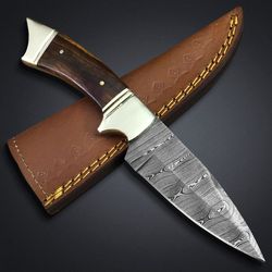 skinner knife custom handmade damascus steel bowie hunting knife with leather sheath hunting knife hand forged mk3861m
