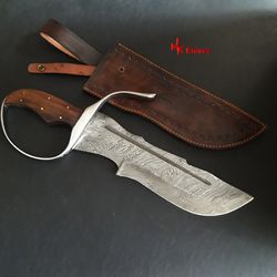 custom handmade Damascus steel jungle knife, big knife, big bowie hunting knife with leather sheath m1005ab