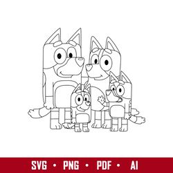 Bluey Family Outine Svg, Bluey Svg, Cartoon Svg, Png Pdf Ai Digital File