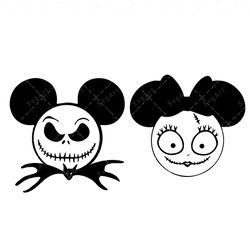 Jack and Sally Face SVG, PNG, PDF,  Halloween svg, Mickey Minnie SVG