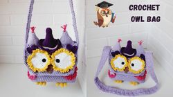 PDF crochet baby owl shoulder bag, owl purse pattern, crochet bag pattern, crochet owl bag, crochet owl mini bag