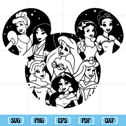 All Princess Disneyland SVG Cricut, Disney Svg, Mouse Head SVG