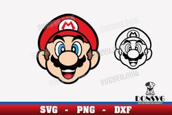 Mario Bros Head svg files for Cricut Silhouette Super Mario Face Color and Outline PNG Sublimation Game