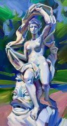 Galatea. Ancient goddess statue. Summer series. Original oil painting,