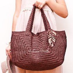 CROCHET PATTERN Large beach raffia bag video tutorial, large shopper bag crochet pattern, straw bag PDF pattern
