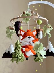 Baby mobile fox woodland felt Nursery decor Baby boy musical mobile crib