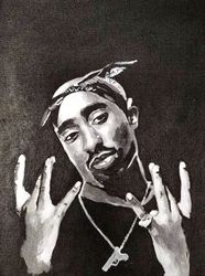 2Pac Original Wall Art, Tupac Shakur Original Painting, Portrait Man Celebrity Wall Art, Tupac Shakur Iconic Wall Art