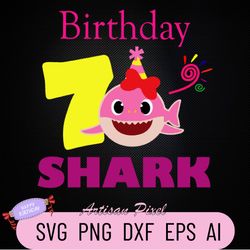 7th Birthday Shark Svg, Shark Birthday Svg, Shark Doo Doo Svg, Shark Kids Svg, Birthday Svg, Birthday Girl Svg Files, Cr
