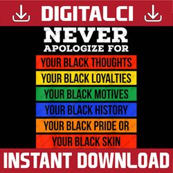 Never Apologize For Your Blackness - Black History Month Black History, Black Power, Black woman, Since 1865 PNG Sublima