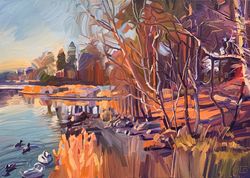 Autumn Evening by the Gulf of Finland No.1. Autumn series. Original oil painting,