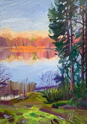 Autumn Evening by the Gulf of Finland No.3. Autumn series. Original oil painting,