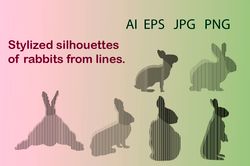 Stylized silhouettes of rabbits from lines. Cliparts.