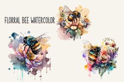 Floral Bee Watercolor, Animal PNG