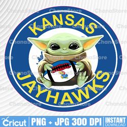 Baby Yoda with Kansas Jayhawks Football PNG,  Baby Yoda png, NCAA png, Sublimation ready, png files for sublimation