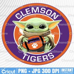 Baby Yoda with Clemson Tigers  Football PNG,  Baby Yoda png, NCAA png, Sublimation ready, png files for sublimation