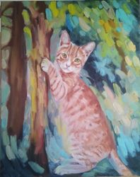 Cat painting on canvas, Ginger cat art, Cat portrait oil painting Original art, Cat owner gift