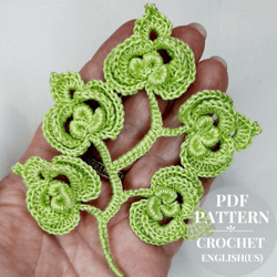Crochet branch pattern, crochet pattern applique, branch with leaves, crochet motif, twigs with leaves crochet patterns.
