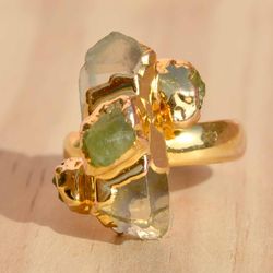 Crystal Quartz Ring, Raw Gemstone Ring, Rough Crystal Ring, Raw Stone Ring, Rough Birthstone Ring,Electroformed Jewelry
