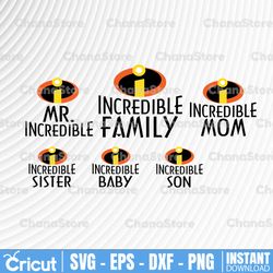 The Incredibles SVG. Family Bundle SVG. Mr Incredible. Mrs Incredible. Disney Pixar T-svg . SVG Cut Files