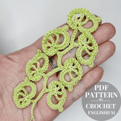 Crochet branch pattern, crochet pattern applique, branch with leaves, twigs with leaves crochet patterns, crochet motif.