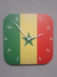 Senegalese flag clock for wall, Senegalese wall decor, Senegalese gifts (Senegal)