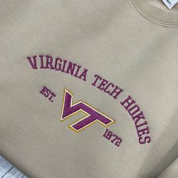 Virginia Tech Hokies Embroidered Sweatshirt, NCAA Embroidered Sweatshirt, Embroidered NCAA Shirt, Hoodie