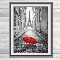 cross stitch pattern rain in paris | parisian umbrella | vintage cross stitch pattern | easy embroidery pattern |pdf