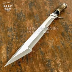 IMPACT CUTLERY RARE CUSTOM D2 LARGE BOWIE KNIFE STAG ANTLER HANDLE