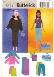butterick 3874 doll clothes patterns for 11-1/2 inch dolls, vintage pattern, instruction in french, digital download pdf