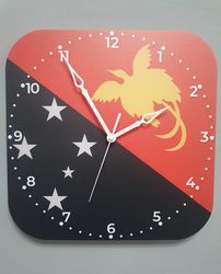 Papuan flag clock for wall, Papuan wall decor, Papuan gifts (Papua New Guinea)