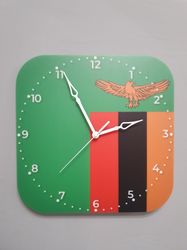 Zambian flag clock for wall, Zambian wall decor, Zambian gifts (Zambia)