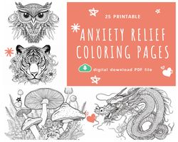 Anxiety Relief coloring Page for Adults, 25 printable pages of anxiety and anti-stress coloring book, set 3