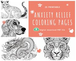 Anxiety Relief coloring Page for Adults, 26 printable pages of anxiety and anti-stress coloring book, set 4