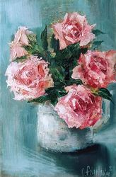Original oil painting "Roses", original art work.