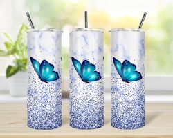 20 Oz skinny tumbler blue butterflies wrap tapered straight template digital download, sublimation graphics instant down
