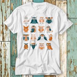Cute Owls List Owl T Shirt Top Design Unisex Ladies Mens Tee Retro Fashion Vintage Shirt S888