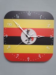 Ugandan flag clock for wall, Ugandan wall decor, Ugandan gifts (Uganda)
