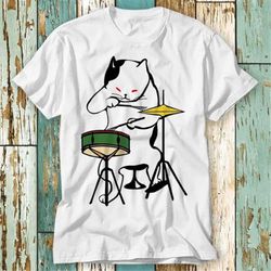 Cat Playing Drums Kitten Music Master T Shirt Top Design Unisex Ladies Mens Tee Retro Fashion Vintage Shirt S833