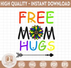 Free Mom Hugs Svg, Daisy Rainbow Heart LGBT Svg, Pride Month Svg, Pride Flower Svg, Equality Svg, Funny Gay Pride Svg