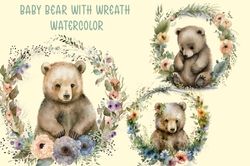 Baby Bear With Wreath Watercolor