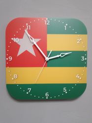 Togolese flag clock for wall, Togolese wall decor, Togolese gifts (Togo)