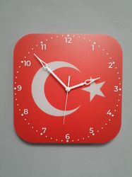 Turkish flag clock for wall, Turkish wall decor, Turkish gifts (Turkey)