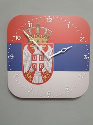 Serbian flag clock for wall, Serbian wall decor, Serbian gifts (Serbia)