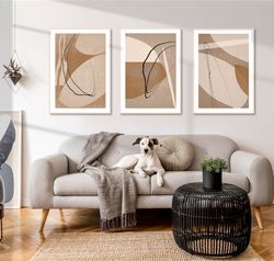 Neutral Print, Abstract Large Art, Living Room Wall Art, Set Of 3 Posters, Digital Download, Beige And Brown Art, Prints