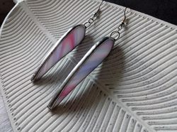 Dangle earrings, violet earring, glass earrings, simple stained glass, long earrings, kawaii earrings, petals