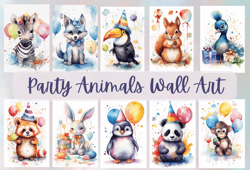 Watercolor Party Animals Wall Art Jpg