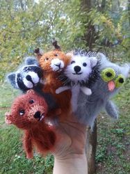 Finger puppets Woodland animals Montessorri toys Toddler Plush Educational school kids toy Owl beaver raccoon hedgehog