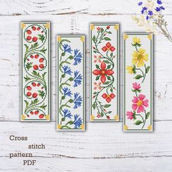 Set Bookmarks Cross Stitch Pattern Flowers Instant Download Book Cross Stitch Nursery Cross Stitch Cute Cross Stitch